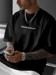 Men's High Street Graphic Print Short Sleeve Round Neck T-Shirt, Oversized Loose Fit, Casual Fitted Tee, Long Clothing, Short Sleeves, Trendy Design, Streetwear