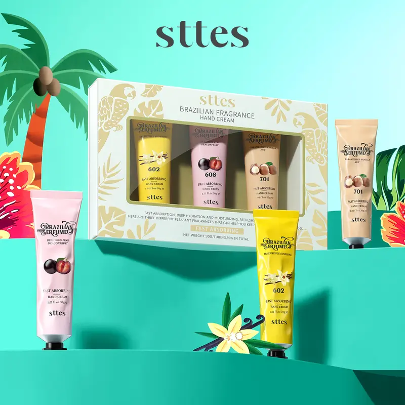 Sttes Perfume  Hand Cream  602#608#701# (3.17 fl.oz / 90g) – Gourmand fragrance (Caramel Vanilla + Pink dragon fruit + Roasted Macadamia Nut) | Pure vegetable oil formula | Free of mineral oil | Long-lasting moisturizing and nourishing.