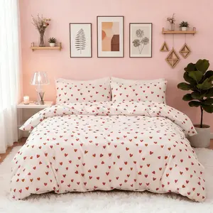 3-Piece Red Small Heart Print Duvet Cover Set, Includes 1 Duvet Cover and 2 Pillowcases (Without Insert), Soft and Comfortable, Machine Washable for Easy Care, Ideal Gift.