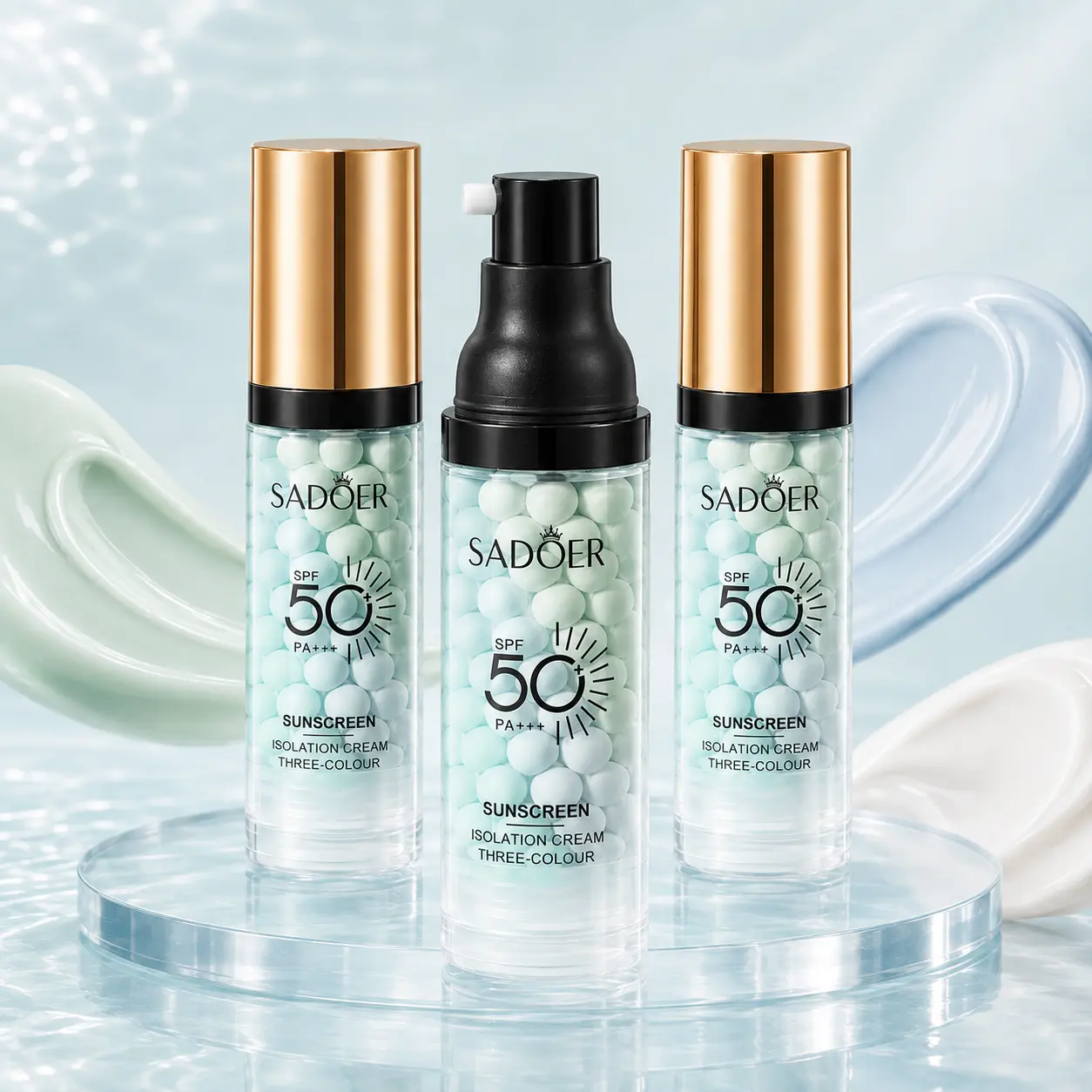SADOER 3-in-1 Color Correcting Face Primer with SPF 50+ | Hydrating Sunscreen Isolation Cream, Green Redness Corrector, Smooth Radiant Makeup Base