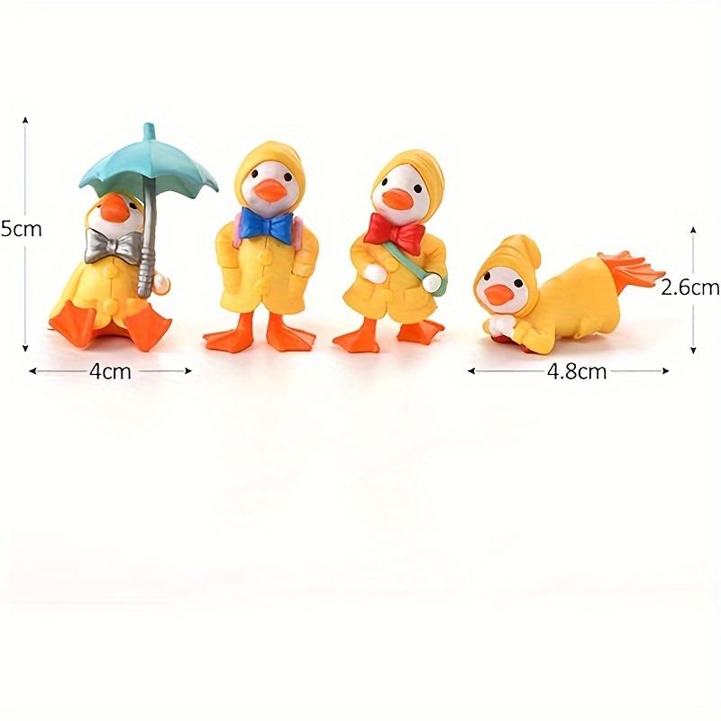 Miniature Figurines 4 Mini Ducks Fairy Garden Miniature Farm Figurines Moss Landscape Cute Ornaments Kit For Home Outdoor Décor Gift Desk Decorations (4 Mini Ducks In Yellow Raincoat)
