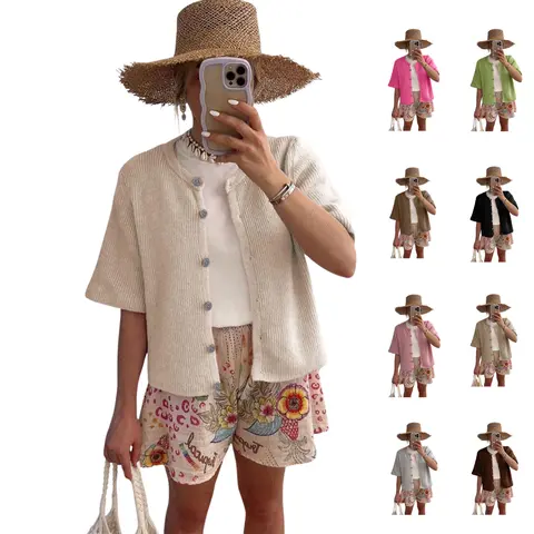 SCUSTY Women's Lightweight Cardigan Short Sleeve Button-Down Summer Cardigan Sweater