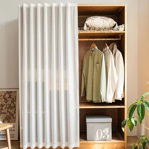 Japanese Vertical Stripe Sheer Curtain, No Drilling Track Closet Privacy Curtain, Open Wardrobe Dustproof Cover, 1pc