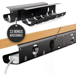 No-Drill Under Desk  Management Tray - 2-Pack Wire & Cord Organizer - Standing Desk  Management - Power Strip Holder - M