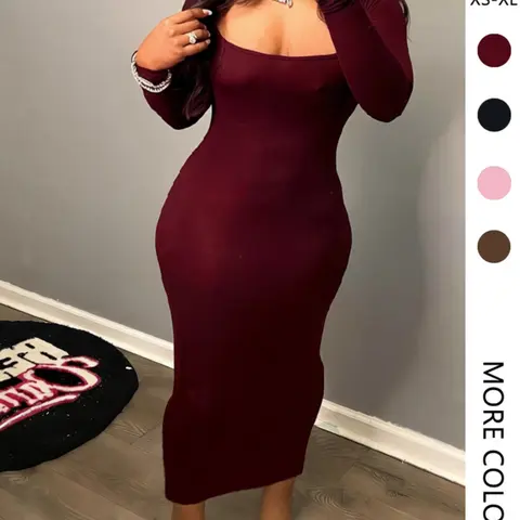 Women's Casual Tight-Fitting Dress, Slim Fitting Design, Low Neckline, bodycon dress, Plain Color, Spring & Fall Fashion, Moderate Fabric Thickness, Kint Style, Chic, Elegant