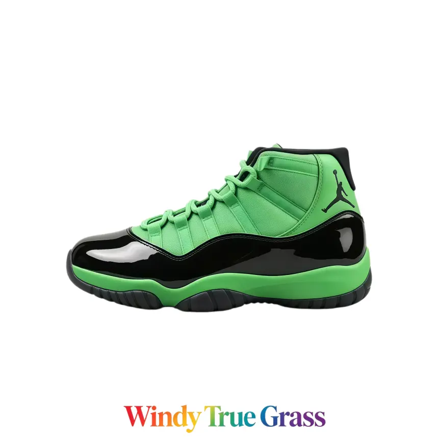 Gloss Coating Casual Sneakers, Bright Green Fabric Black Gloss High-Top With Integrated Laces, Elastic Cushion Footbed & Wearproof Rubber Sole, With New Shoe Box, Casual Stroll Street Style Daily Use