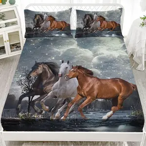 3-Piece Horse Print Bedding Set, Includes Flat Sheet and Pillowcases, Modern Design for Bedroom Decor, Comfortable and Stylish Bed Linen