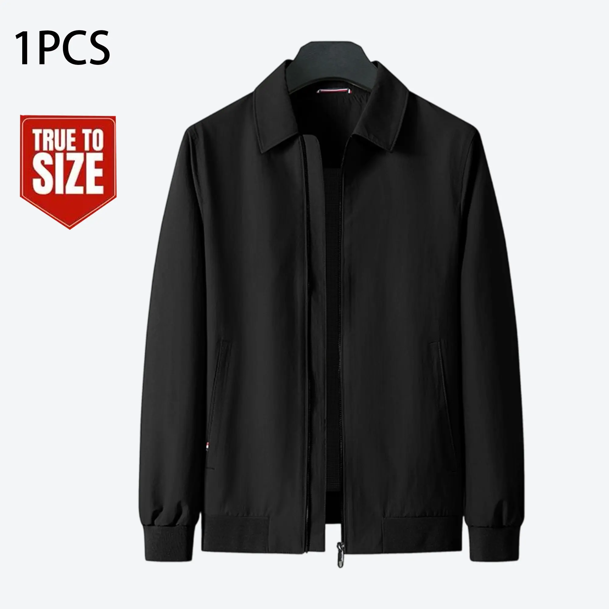 Men’s casual jacket with zip closure — classic lapel design, solid color outerwear with a light business style, 100% polyester, machine washable, regular fit, suitable for everyday wear, office, work travel, and formal occasions — spring and autumn.
