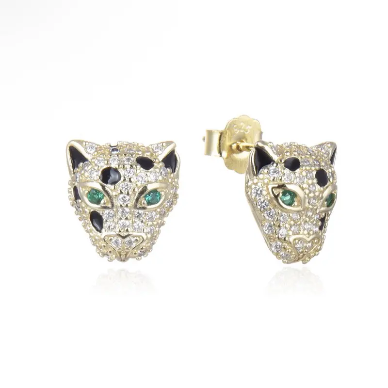 Elegant Jaguar Fine Studs, 14 Karat Gold Plated Sterling Silver Earrings Jewelry for Women, Casual Daily Wear, Stud Earring, Animal Motif, Female