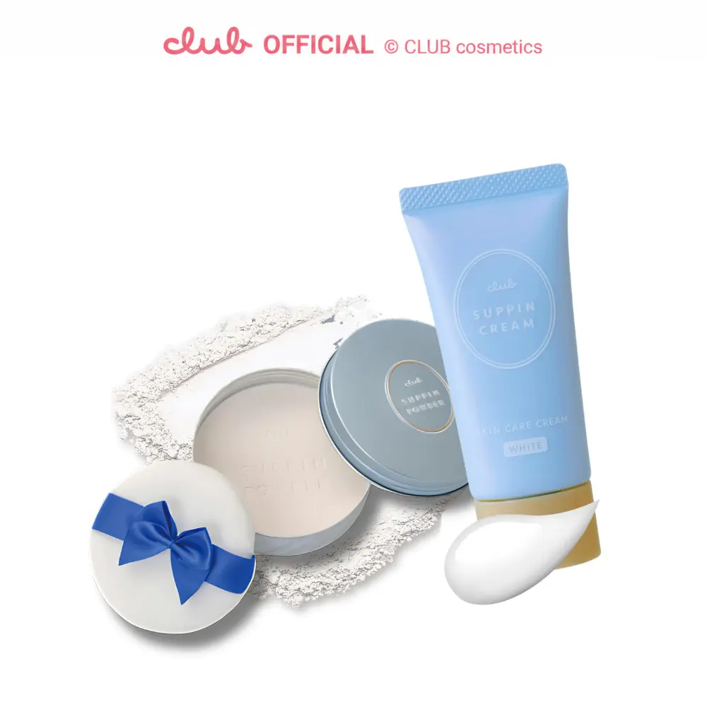 Club Suppin Setting Powder & Hydrating BB Cream for Women, Translucent Pressed Powder & Organic BB Cream Foundation with Shea Butter, Planted Protein & Collagen by Japanese Skincare, Innocent Floral
