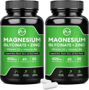 M inch Magnesium Glycinate Capsules, Magnesium Supplement with Zinc, Vitamin D3 & B6 - Highly Bioavailable and Absorption - Bone, Heart, Joint, Immune Support, 120 Vegan Capsules