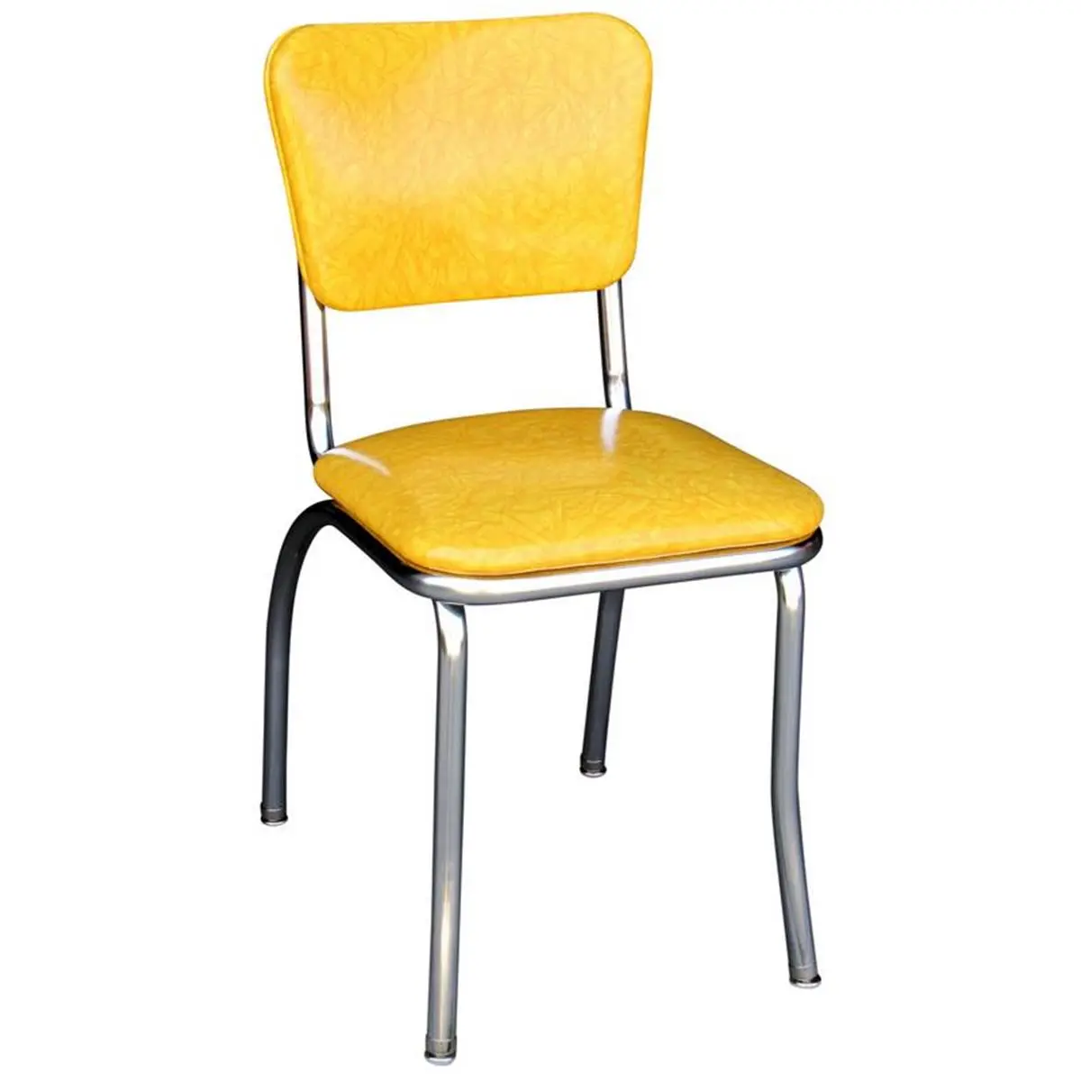 212 MAIN Retro Diner Chair - Cracked Ice Yellow, 1 in. Pulled Seat, Chrome Frame, Fully Built, Plain Back, Retro Look, Steel & Vinyl Indoor Furniture Chair