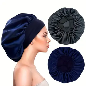 Two-in-One Colorful Extra Large Wide Brim Hair Cap for Curly & Straight Hair - Soft Fabric Bonnet with Elastic Band for Sleep, Bath, & Drying