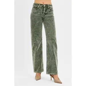 RISEN Tummy Control Mid Rise Straight Leg Corduroy Pants