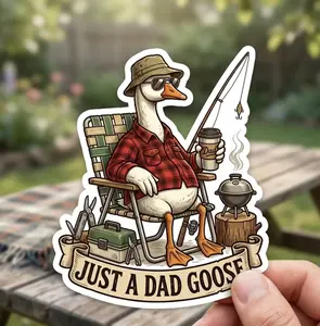 Funny Dad Goose Sticker, Camping Dad Gift, Fishing Goose Decal, Father Day Vinyl