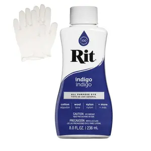 Rit Indigo 8 oz Liquid Fabric Dye for Clothing Décor & Crafts with Pair of Medium Latex-Free Vinyl Gloves