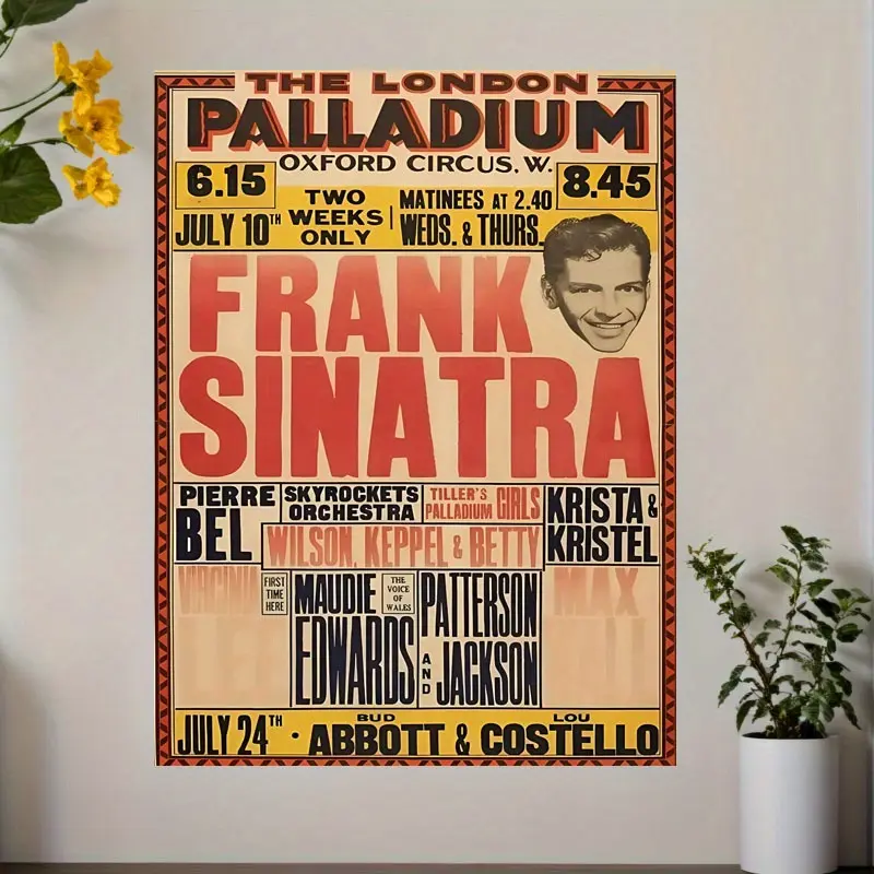 Vintage Frank Sinatra 1950 London Concert Canvas Wall Art Unframed Retro Musical Poster with Iconic Artists and Song Titles Ideal for Living Room Bedroom Office or Bar Decoration
