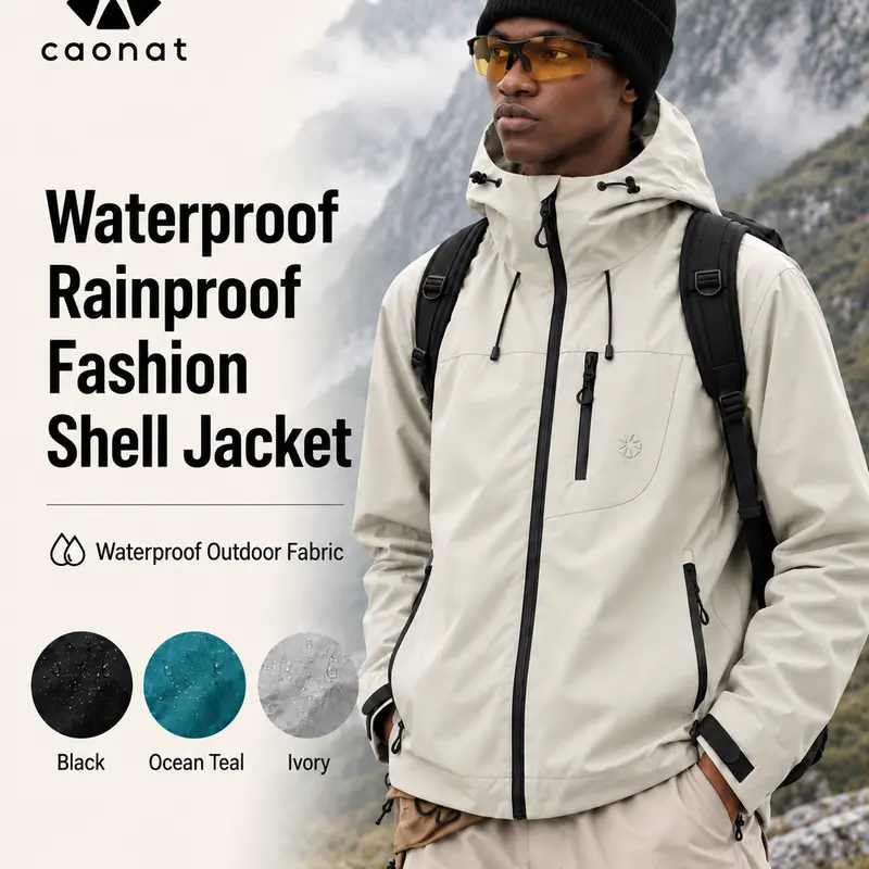 【CREATOR’S PICK】CAONAT Unisex Waterproof Hooded Jacket, Lightweight Outdoor Windbreaker with Zip Pockets, Adjustable Cuffs, Hiking & Casual Rain shell Jacket