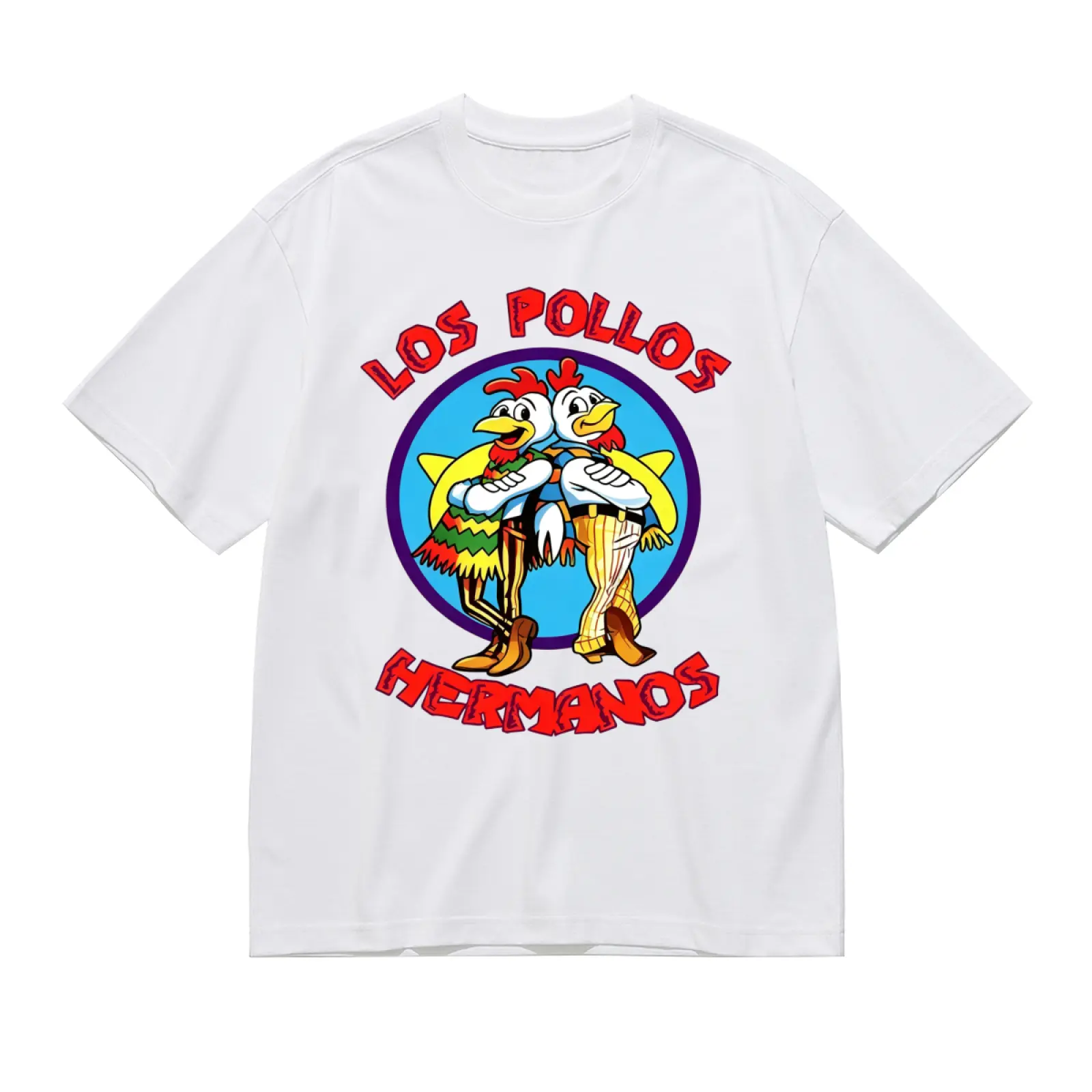 Los Pollos Hermanos Funny Chicken Brothers Graphic T-Shirt, Breaking Bad Retro Print Breathable Cotton Crew Neck Tee, Summer Fashion Casual Short Sleeve Unisex Streetwear Tops For Men Women