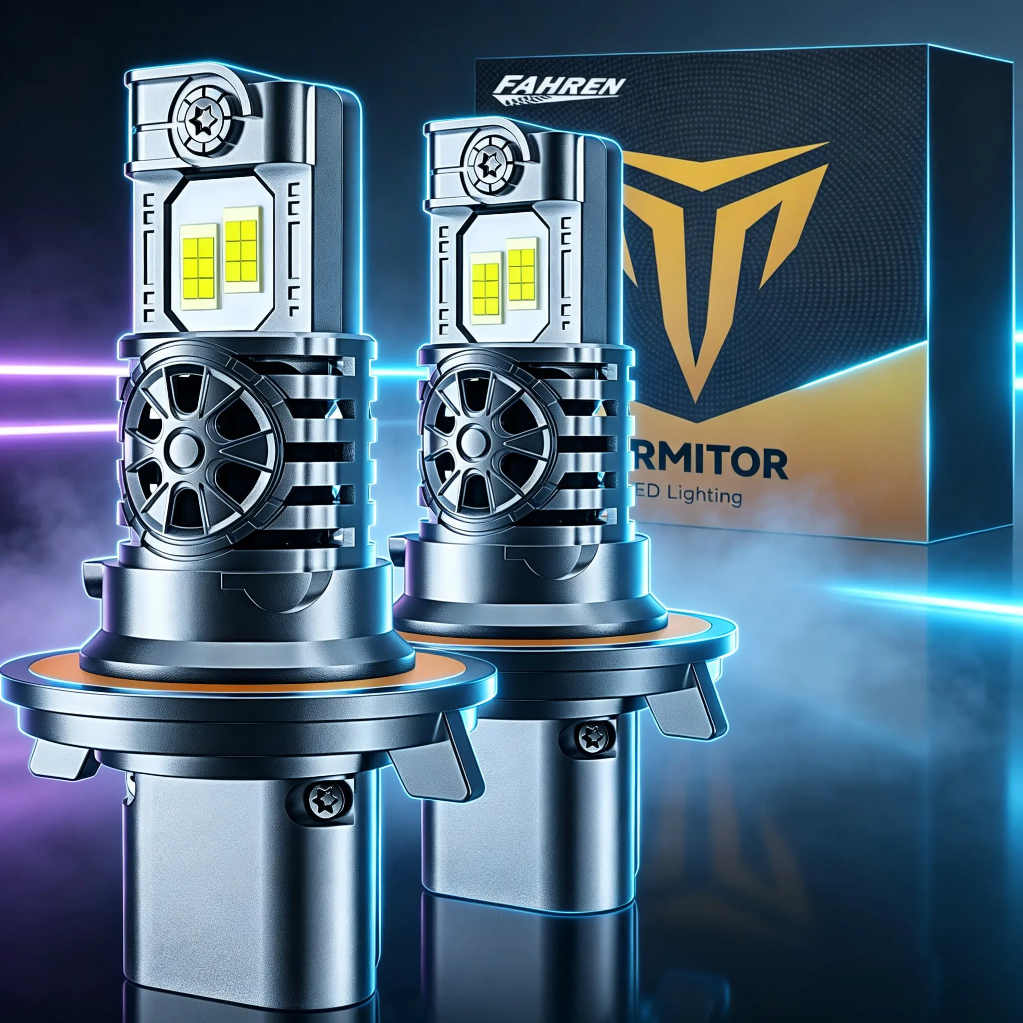 Plug‑N‑Play H13/9008 Hi Low Beam LED Light Bulbs, 55000LM 1000% Super‑Bright 6500K Cool‑White Light, Thermostatic Optimized Aluminum Heat Dissipation, 70000+ Hrs Service Life, High‑Performance 2‑Pack, Fahrenheit LED Lighting