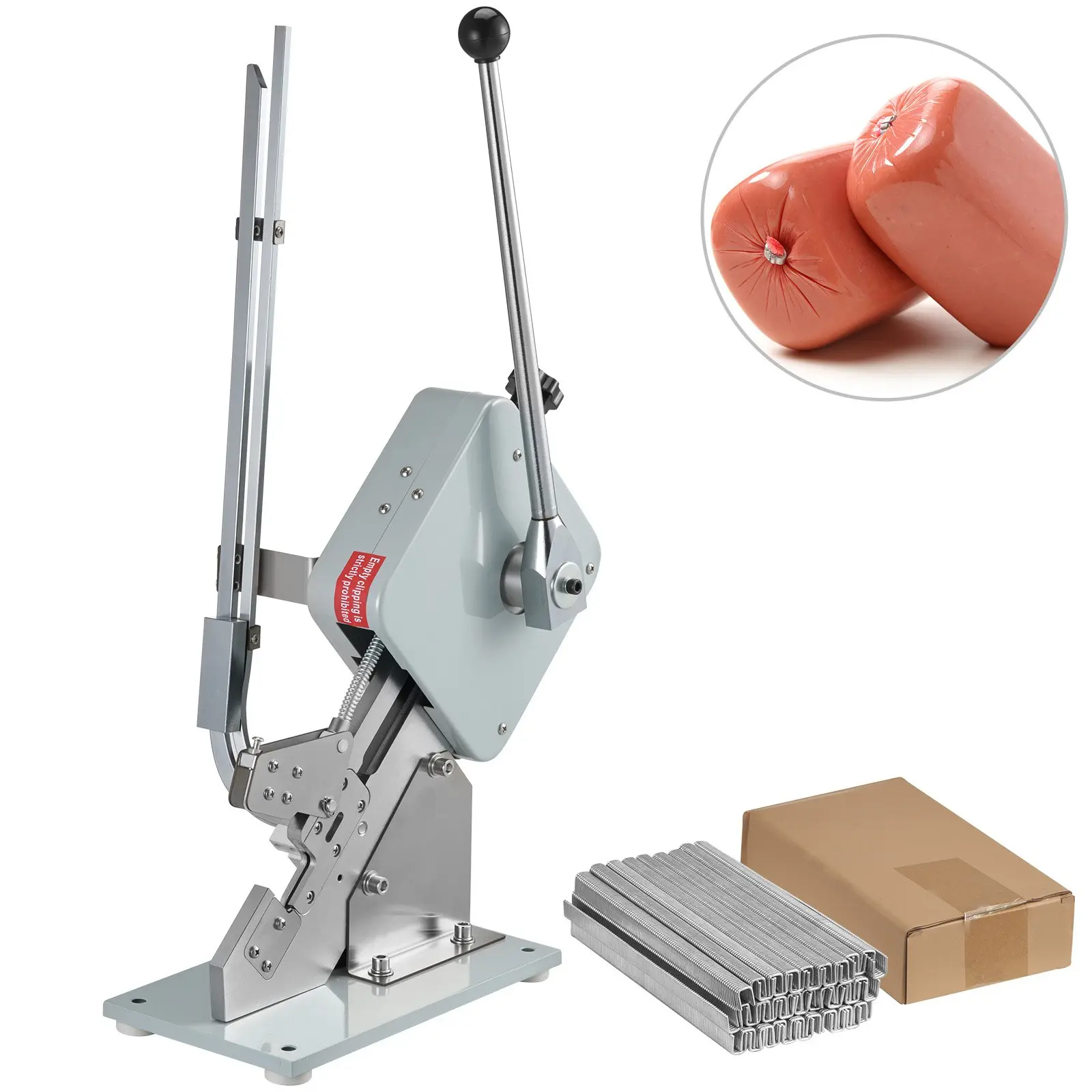 VEVOR Lightweight Steel Manual U-Shape Sausage Clipper Machine, Meat Sausage Packing Sealing Tool with 1 Box of 5000 Buckles