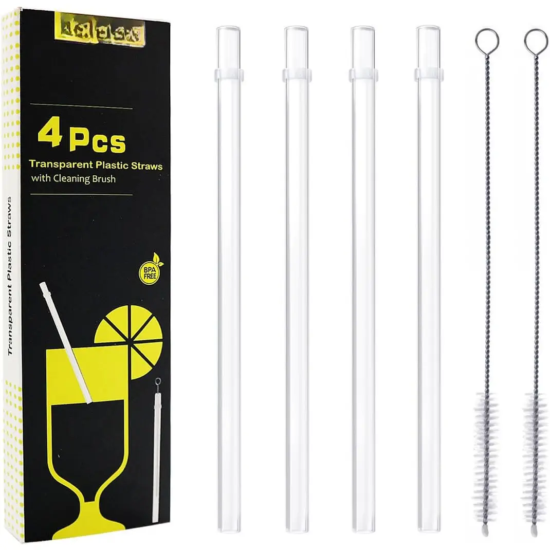 Drinking Straws,Plastic Straws for 20oz & 30oz Tumblers Yeti(set of 4 straight straws+ 2 cleaning brushes)