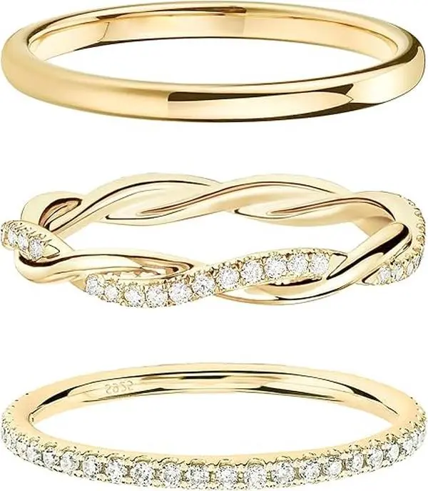 3 PCS Stackable Gold Plated Rings for Women Non Tarnish, Dainty Gold Diamond Rings Set Thumb Fashion Thin Cubic Zirconia Pack Simple Unique Statement Rings sohochic