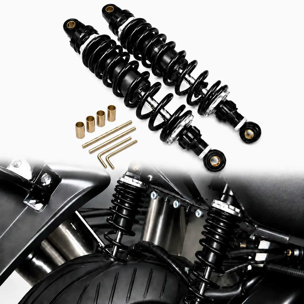 Black 330mm Rear Shock Absorber Pair for Motorcycle ATV Scooter Quad Dirt Bike Sport Bike Go Kart, Universal-Style Rear Suspension Damper Set with 12mm Mounting Hole, 8mm Spring, Aluminum Solid Steel Replacement Shocks