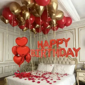 Red & Gold "HAPPY BIRTHDAY" Balloon Set – Foil & Latex Balloons, Heart-Shaped Balloons for a Vibrant Celebration