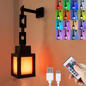 Pixelated Lantern Night Light, 16 Color LED Wall-Mounted Mood Lamp with Remote Control, Rechargeable Bedside Lamp for Boy Room Decor, Home Decor Light