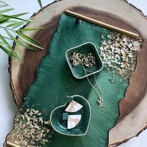 Resin art Serving tray modren green With handle