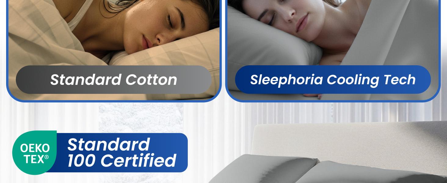 SLEEPHORIA Cooling Pillow Cases for Hot Sleepers, 2 Pack Standard Size Cool Pillow Case Cover with Durable Zipper, Silky Soft & Stays Cool All Night, Gentle on Hair & Skin