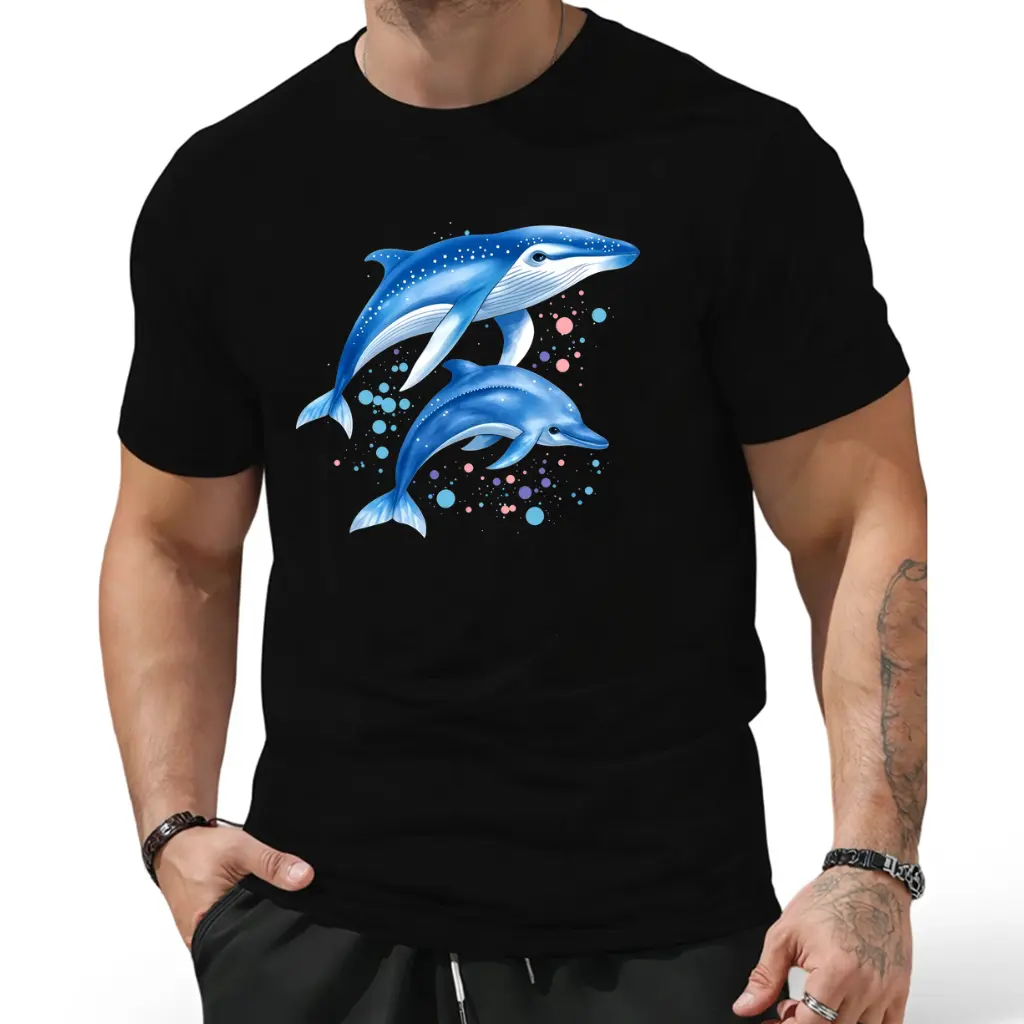 Cute Dolphin Print Short Sleeve Casual T-Shirt for Women Men2026 Trendy T-Shirt Print Casual Streetwear Top Soft Short Sleeve Tee for Daily, Party and Going Out