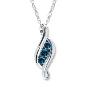 1ct 3 Stone Blue Diamond Pendant 14K White Gold
