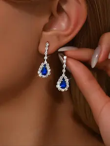 Classic blue water drop diamond earrings, women's party style hanging earrings, holiday party celebration themed jewelry