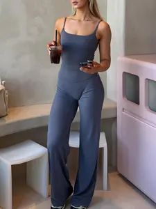 Women's Casual Sportswear Yoga Set, Sleeveless Crop Top & Loose Pants, Plain Elastic Comfortable Breathable Quick-Dry, Gym Yoga Daily Wear