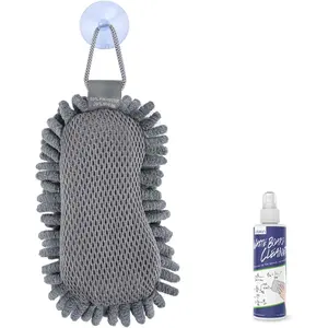 Shag Dry Erase Eraser (3.4 Fl Oz Whiteboard Cleaner Included), Whiteboard Eraser with Suction Cup, Microfiber, Washable, for Classroom,  and Office Use, Grey