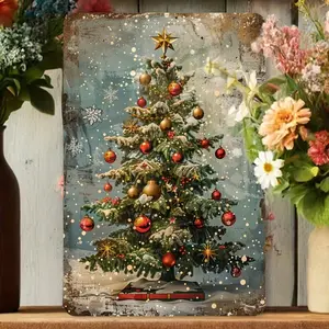 Vintage Christmas Tree Aluminum Sign 8x12 Inches Rust-Proof and Waterproof Perfect for Indoor and Outdoor Home Decoration