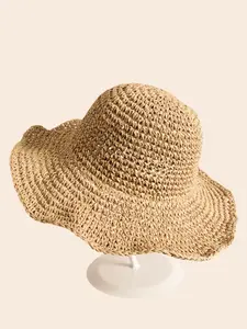 Women's Foldable Straw Hat, Summer Beach Travel Lightweight Sun Hat, UV Protection, Sunscreen Hat, Korean Style Vacation Hat, Bohemian Design, All Seasons Casual Hat