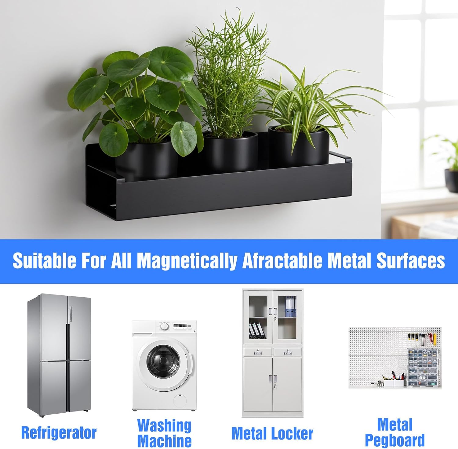 2 Pcs Magnetic Spice Rack for Refrigerator,Heave Duty Magnetic Shelf for Kitchen,Magnet Book Shelf for Whiteboard,Space Container,Drill Free, Black