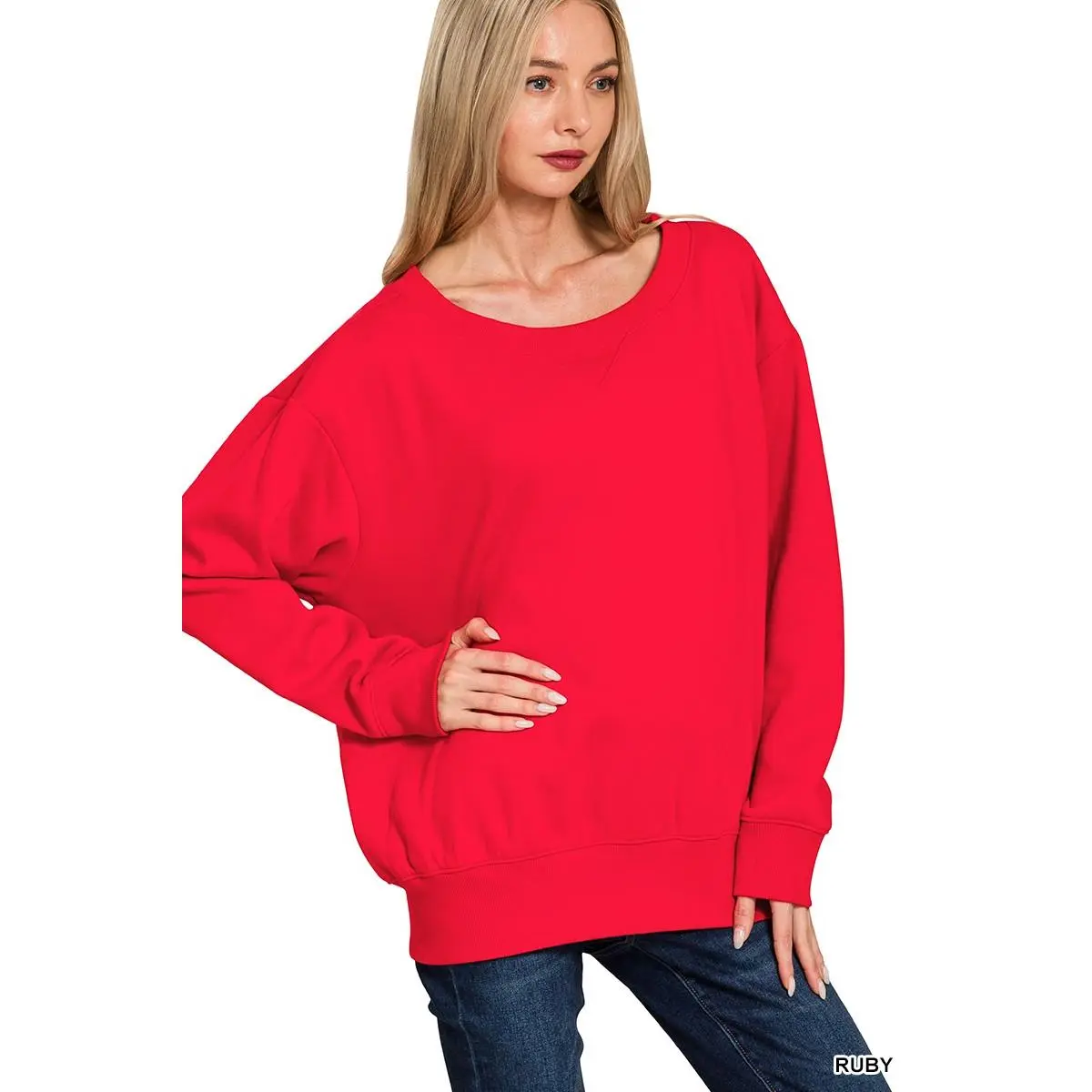 Zenana Fleece Boat Neck Sweatshirt