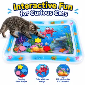 【PIPA】Foldable Cat Water Mat, Interactive Cat Toy for Indoor Cats, Thickened PVC Cooling Water Pad with Floating Color Shapes, Easy-Fill Leak-Resistant Cat Play Mat for Daily Enrichment