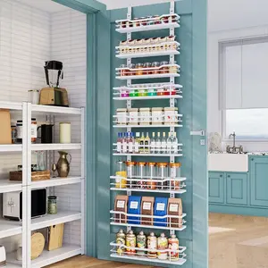 Over The Door Pantry Organizer, 9-Tier Over The Door Organizer with Adjustable Basket, Metal Hanging Pantry Organizers and Storage For Kitchen, Back of Door Seasoning Rack