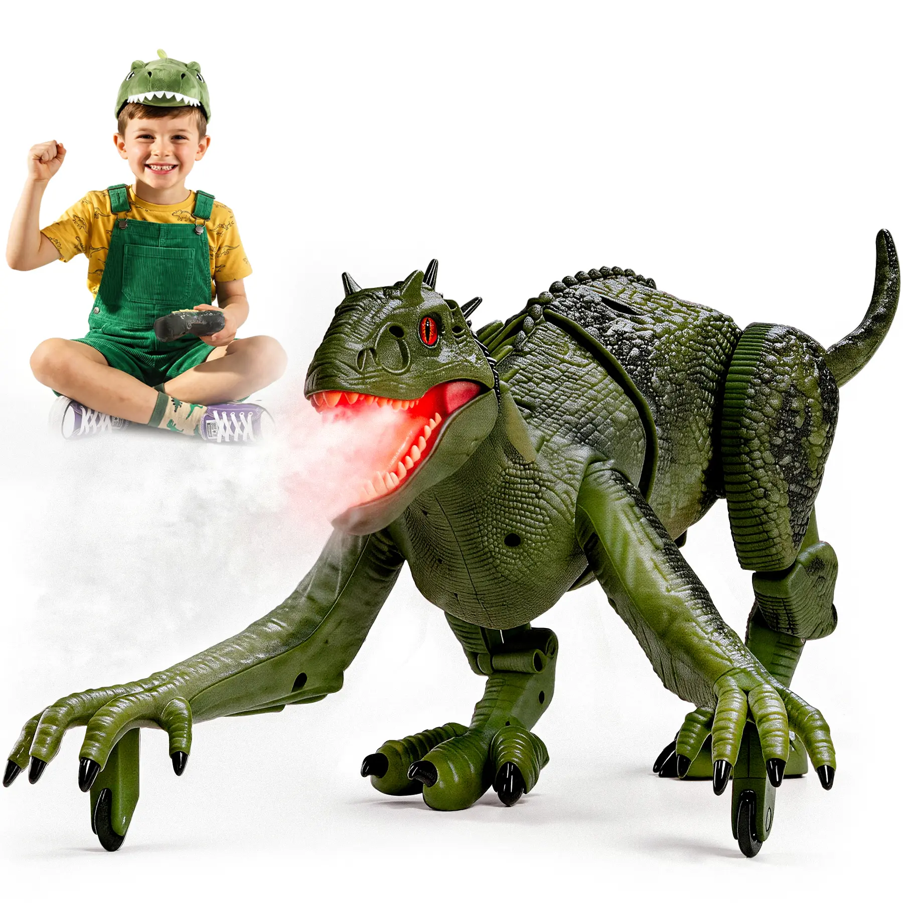 Veeniix RC T-Rex Dinosaur Toy for Kids 6-12, USB-C Rechargeable Remote Control Toy with Walking, Lights, Mist Spray & Realistic Roaring, Interactive Birthday Gift for Boys & Girls