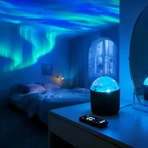 Aurora Light Effect Projection Night Lamp, USB Powered, Remote Control Color Adjustment, Relaxing Ripple Projection for Living Room