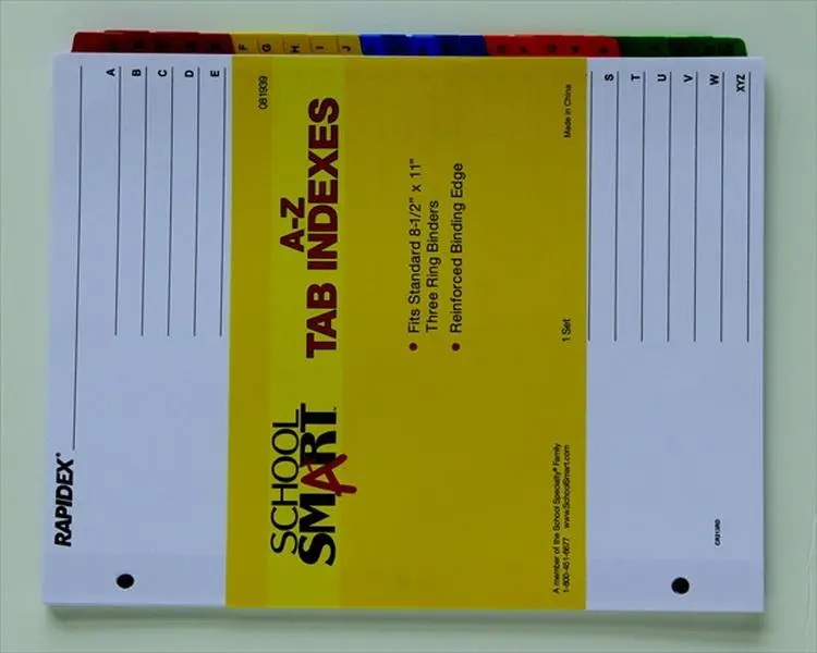 School Smart 081939 3 Hole Punch Design Paper-Plastic Heavy-Duty Insertable Reinforced Rip-Proof Index Tab Divider, Alphabetical A-Z, Fits Standard 3-Ring Binders