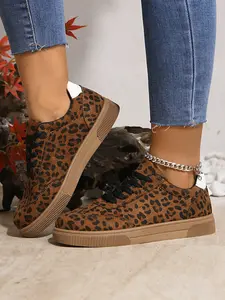 Women's Leopard Print Thick Sole Sneakers, Fall New Retro Versatile Agony Shoes, Lightweight Casual Sports Bread Shoes