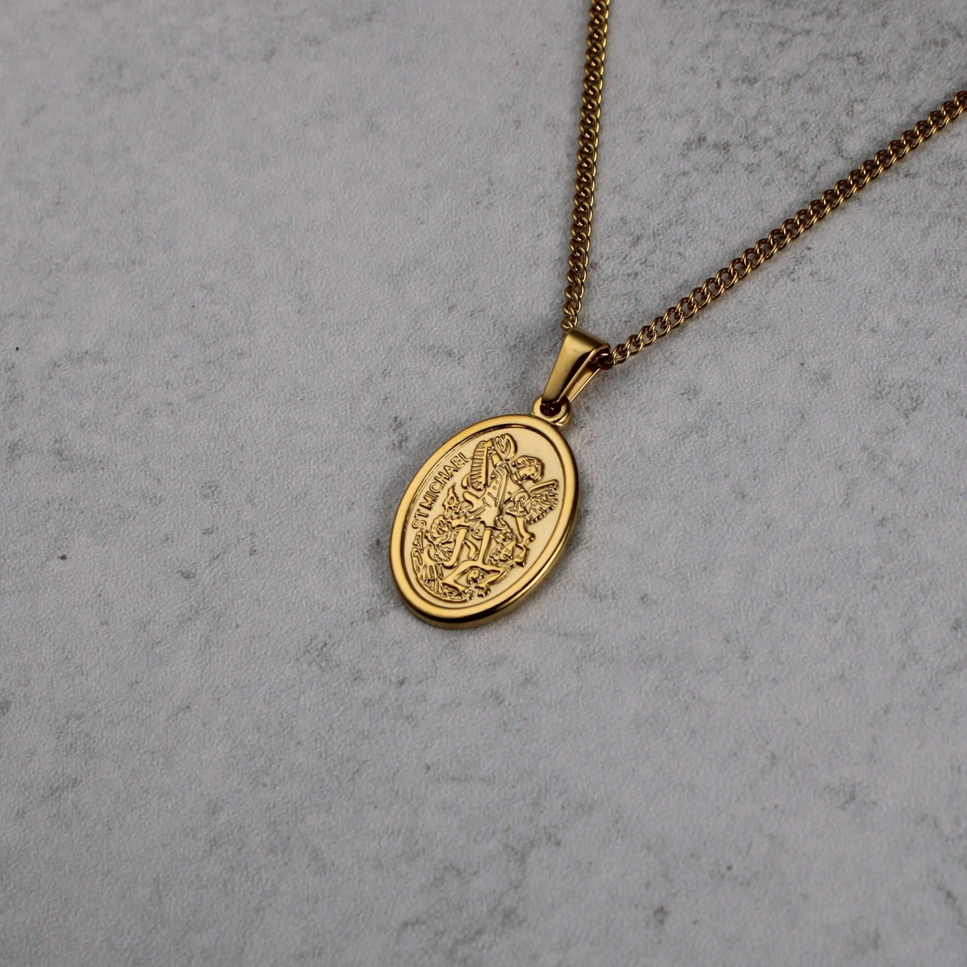 Gold Saint Michael Pendant Chain Necklace