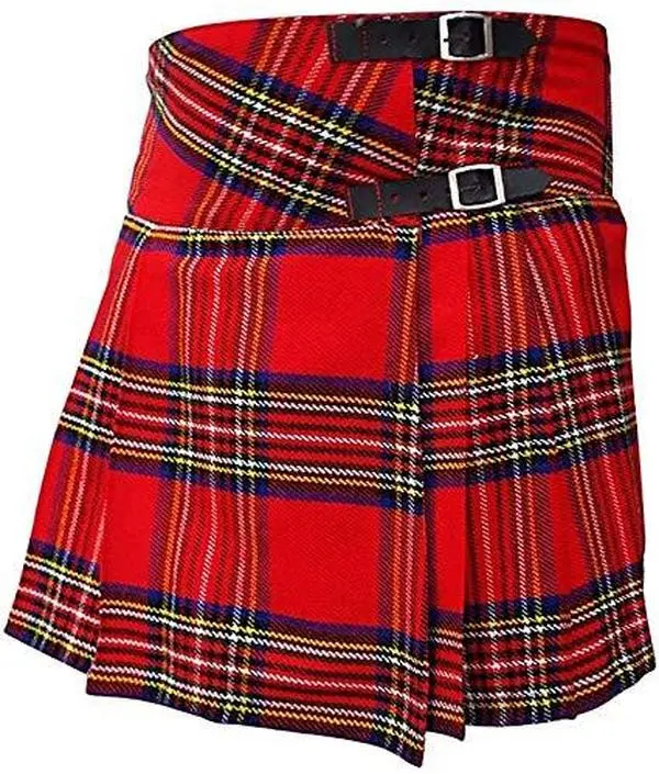 HAAUR TRADERS Women's Billie Fitted Kilt in Royal Stewart Tartan Plaid, Acrylic Wool Blend with Adjustable Leather Straps for Thanksgiving, Pleated Skirt, Easter, Valentines Day, Black Watch, Clothes, Plain Black, Costumes, Basics, All Seasons, Bottom