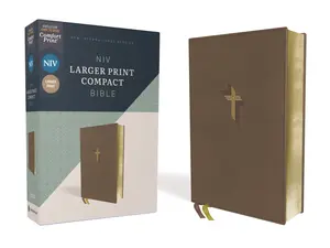 NIV, Larger Print Compact Bible, Leathersoft, Brown, Red Letter, Comfort Print by Zondervan [Leatherbound Book]